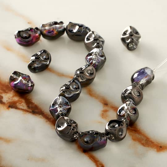 12 Pack: Black Glass Skull Beads, 10mm by Bead Landing™